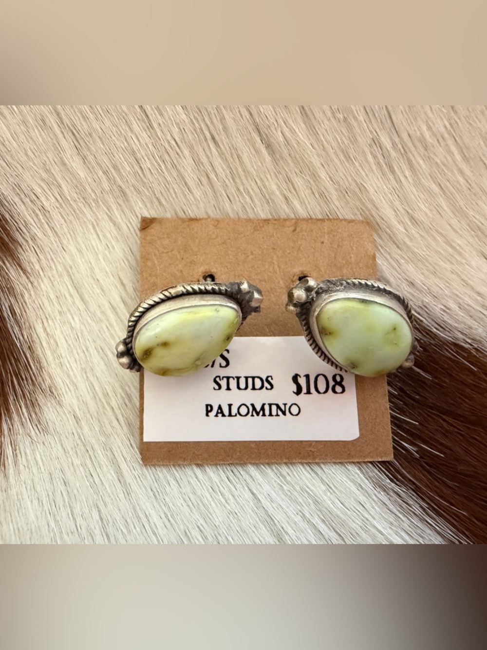 ❤️ Palomino Variscite Navajo Style Southwestern Brushed Matte 925 Stud Earrings - Picture 3 of 11